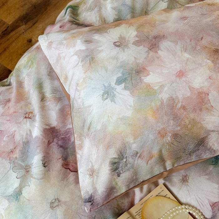 91家纺网 家纺一手货源 找家纺 窝米 2025新款全棉纯棉火山磨毛花卉系列四件套-第一批 雾花粉