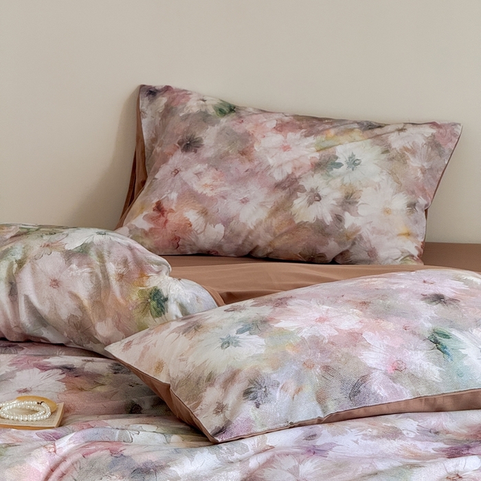 91家纺网 家纺一手货源 找家纺 窝米 2025新款全棉纯棉火山磨毛花卉系列四件套-第一批 雾花粉