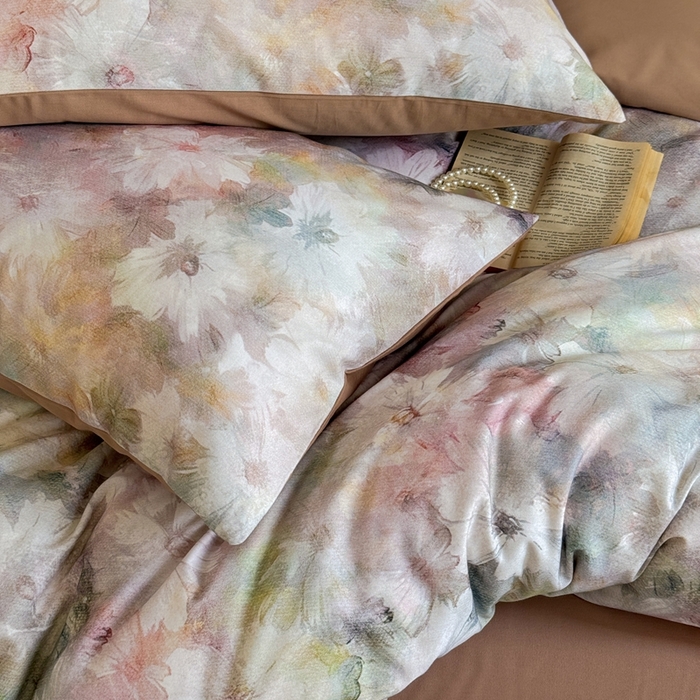 91家纺网 家纺一手货源 找家纺 窝米 2025新款全棉纯棉火山磨毛花卉系列四件套-第一批 雾花粉