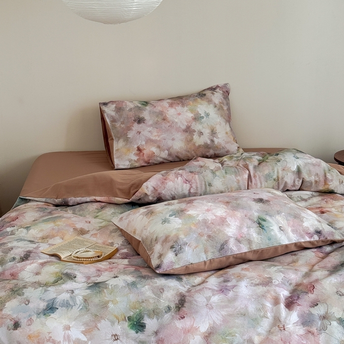 91家纺网 家纺一手货源 找家纺 窝米 2025新款全棉纯棉火山磨毛花卉系列四件套-第一批 雾花粉