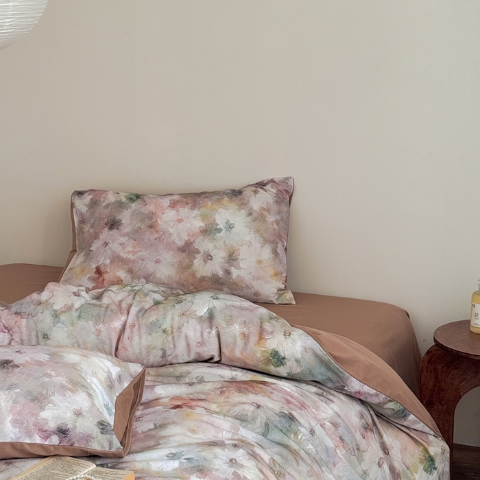 91家纺网 家纺一手货源 找家纺 窝米 2025新款全棉纯棉火山磨毛花卉系列四件套-第一批 雾花粉