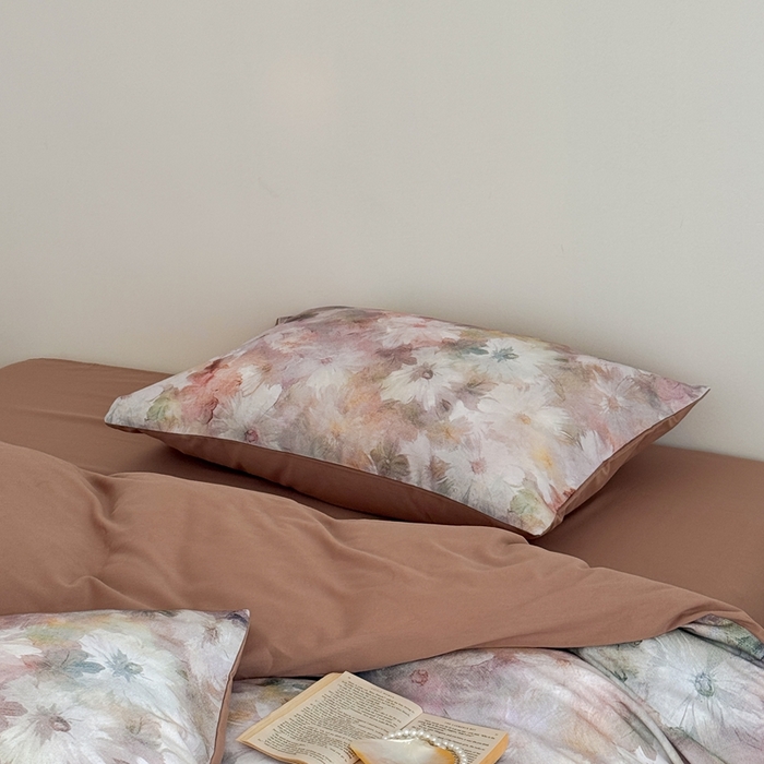 91家纺网 家纺一手货源 找家纺 窝米 2025新款全棉纯棉火山磨毛花卉系列四件套-第一批 雾花粉