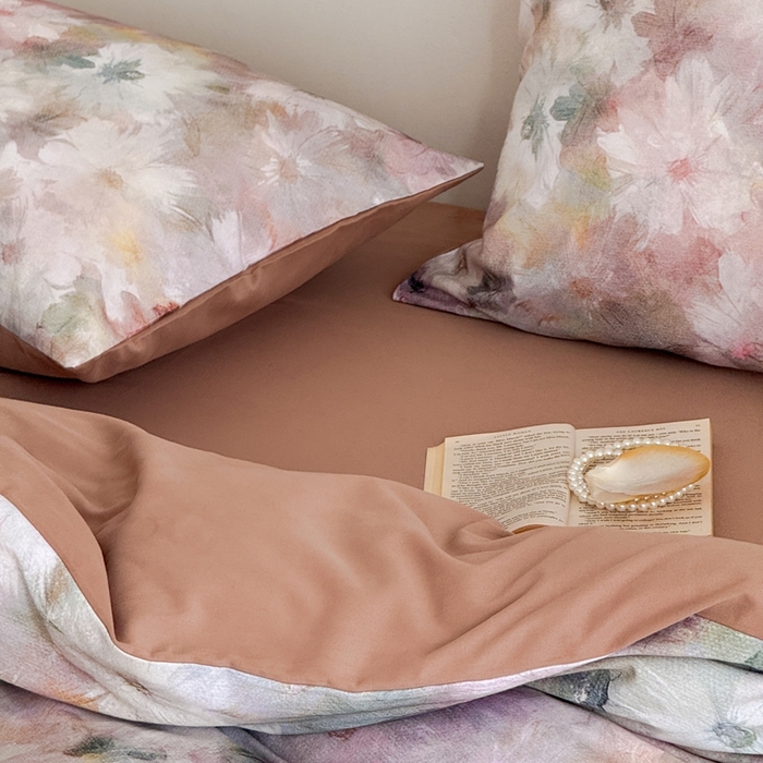 91家纺网 家纺一手货源 找家纺 窝米 2025新款全棉纯棉火山磨毛花卉系列四件套-第一批 雾花粉