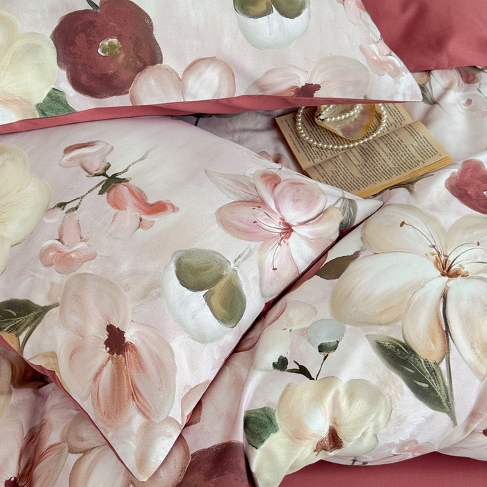 91家纺网 家纺一手货源 找家纺 窝米 2025新款全棉纯棉火山磨毛花卉系列四件套-第一批 鸢香红