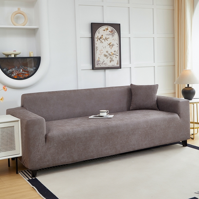 91家纺网 家纺一手货源 找家纺 丝绮鹿 2025新款防水皮革沙发套 全包沙发套松紧款沙发套 茶褐色