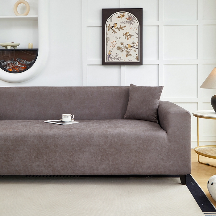 91家纺网 家纺一手货源 找家纺 丝绮鹿 2025新款防水皮革沙发套 全包沙发套松紧款沙发套 茶褐色