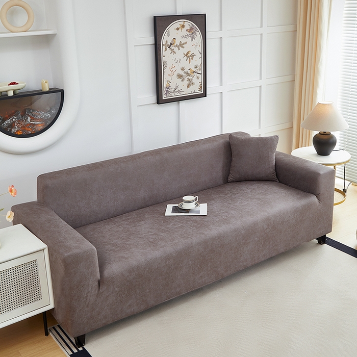 91家纺网 家纺一手货源 找家纺 丝绮鹿 2025新款防水皮革沙发套 全包沙发套松紧款沙发套 茶褐色