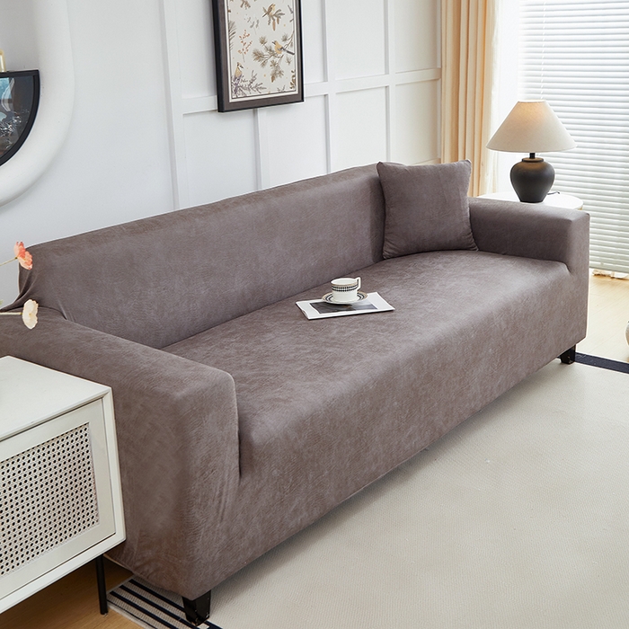 91家纺网 家纺一手货源 找家纺 丝绮鹿 2025新款防水皮革沙发套 全包沙发套松紧款沙发套 茶褐色