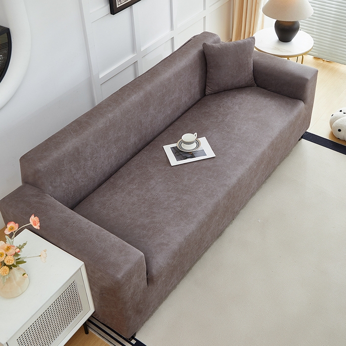 91家纺网 家纺一手货源 找家纺 丝绮鹿 2025新款防水皮革沙发套 全包沙发套松紧款沙发套 茶褐色