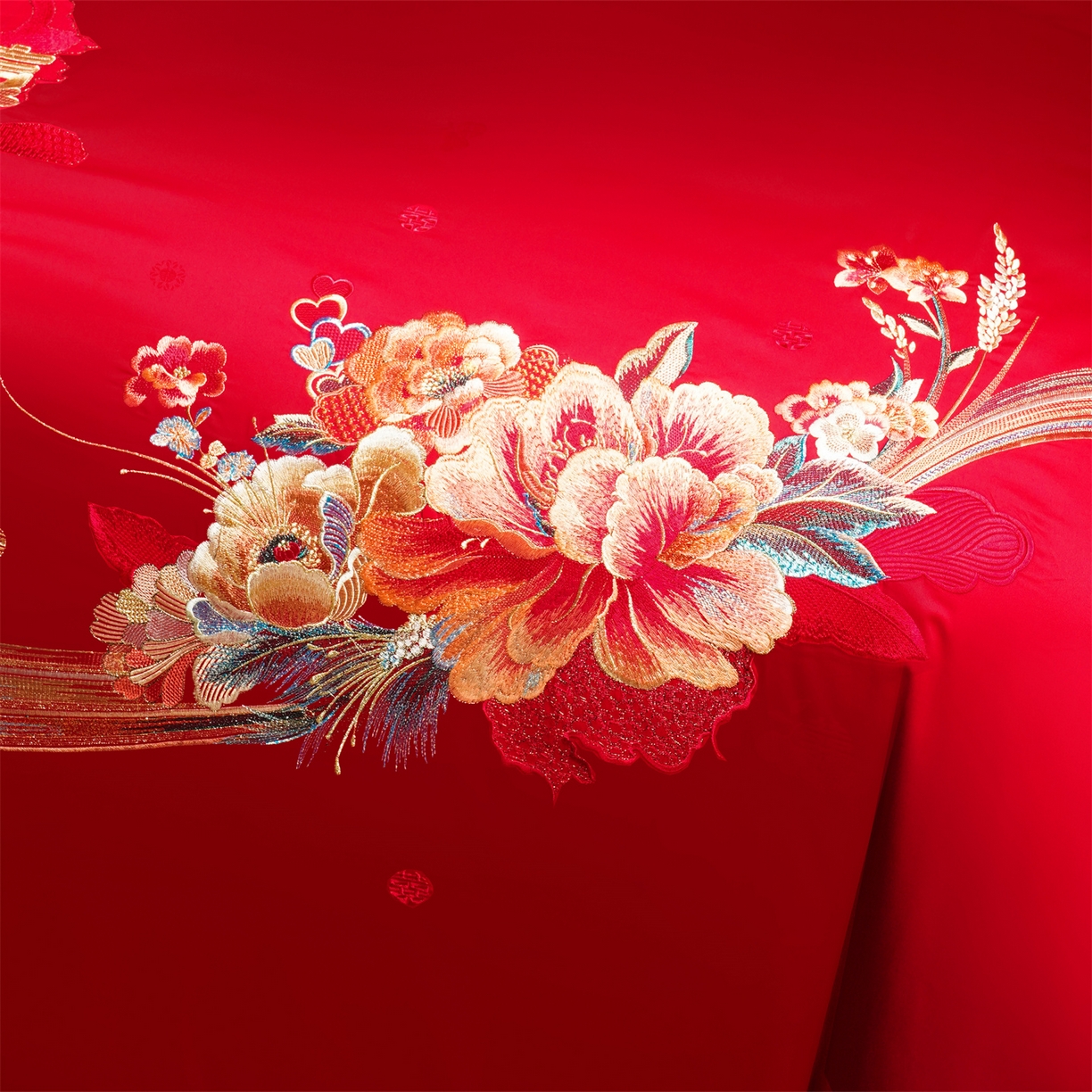 91家纺网 家纺一手货源 找家纺 （总）美娘阁 2025新款长绒棉全棉贡缎提花款新中式古典韵味精美刺绣婚庆四件套-系列一