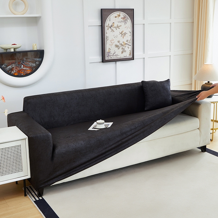 丝绮鹿 2025新款防水皮革沙发套 全包沙发套松紧款沙发套 黑色