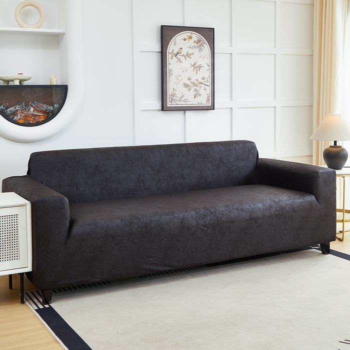 91家纺网 家纺一手货源 找家纺 丝绮鹿 2025新款防水皮革沙发套 全包沙发套松紧款沙发套 黑色