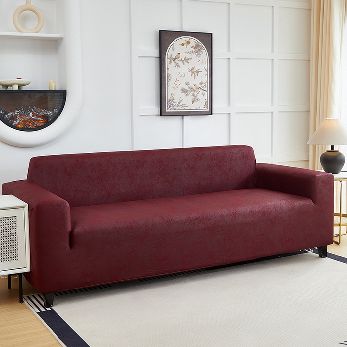 91家纺网 家纺一手货源 找家纺 丝绮鹿 2025新款防水皮革沙发套 全包沙发套松紧款沙发套 酒红