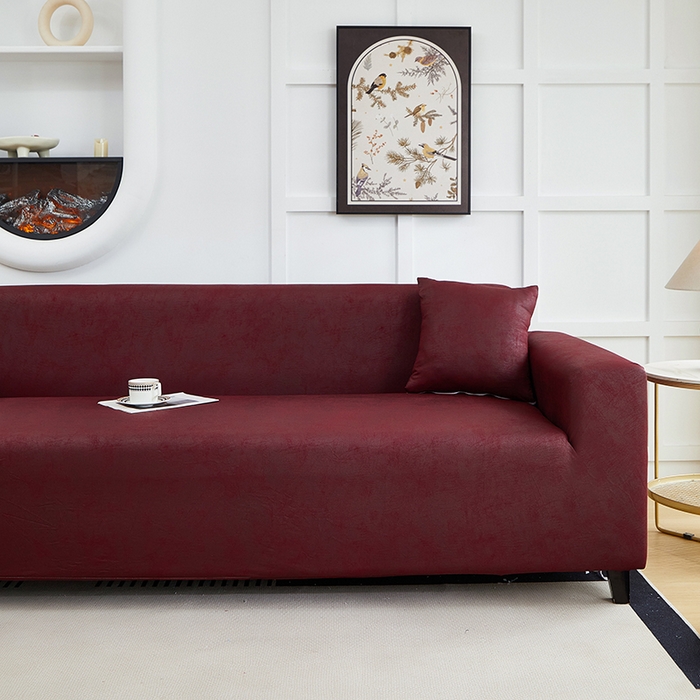 91家纺网 家纺一手货源 找家纺 丝绮鹿 2025新款防水皮革沙发套 全包沙发套松紧款沙发套 酒红