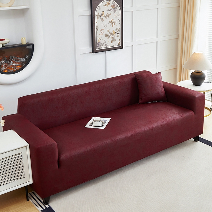 91家纺网 家纺一手货源 找家纺 丝绮鹿 2025新款防水皮革沙发套 全包沙发套松紧款沙发套 酒红