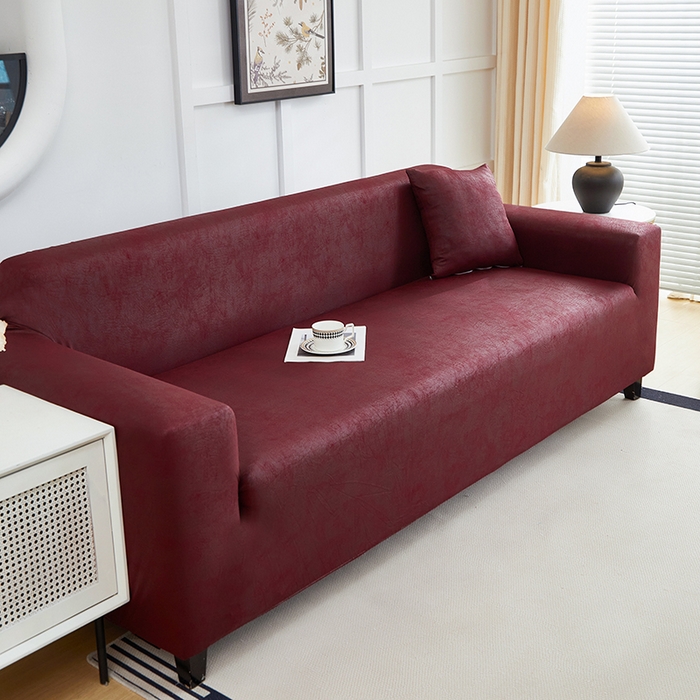 91家纺网 家纺一手货源 找家纺 丝绮鹿 2025新款防水皮革沙发套 全包沙发套松紧款沙发套 酒红