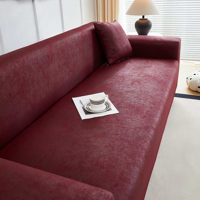91家纺网 家纺一手货源 找家纺 丝绮鹿 2025新款防水皮革沙发套 全包沙发套松紧款沙发套 酒红