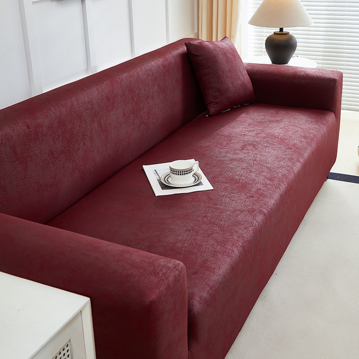 91家纺网 家纺一手货源 找家纺 丝绮鹿 2025新款防水皮革沙发套 全包沙发套松紧款沙发套 酒红