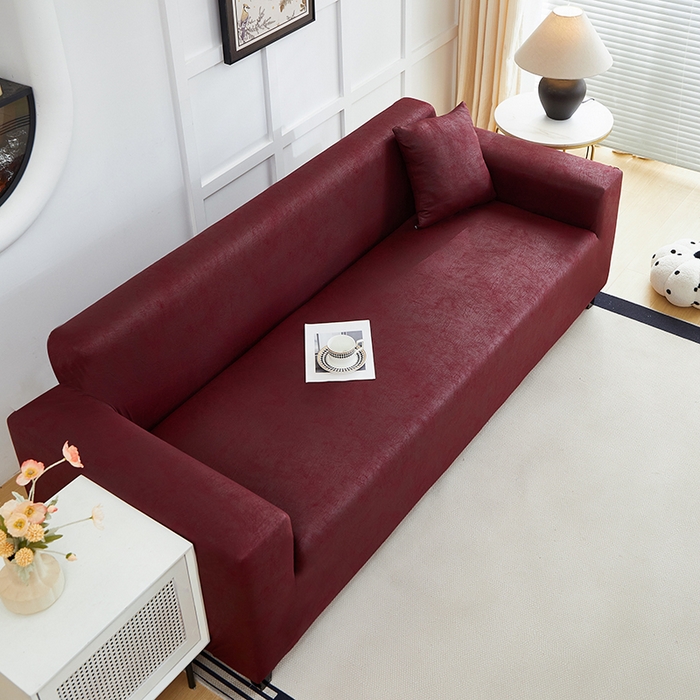 91家纺网 家纺一手货源 找家纺 丝绮鹿 2025新款防水皮革沙发套 全包沙发套松紧款沙发套 酒红