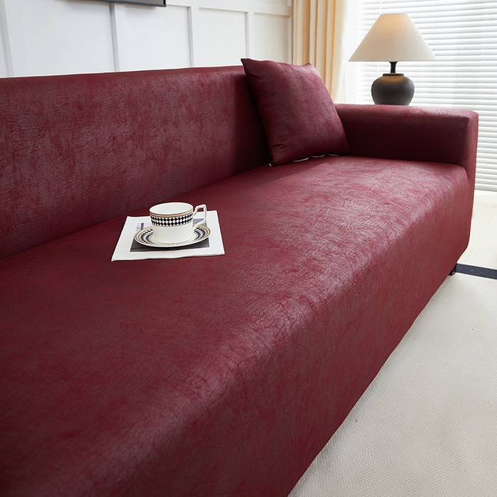 91家纺网 家纺一手货源 找家纺 丝绮鹿 2025新款防水皮革沙发套 全包沙发套松紧款沙发套 酒红