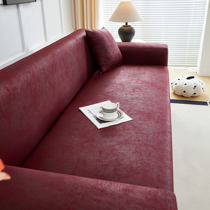 91家纺网 家纺一手货源 找家纺 丝绮鹿 2025新款防水皮革沙发套 全包沙发套松紧款沙发套 酒红