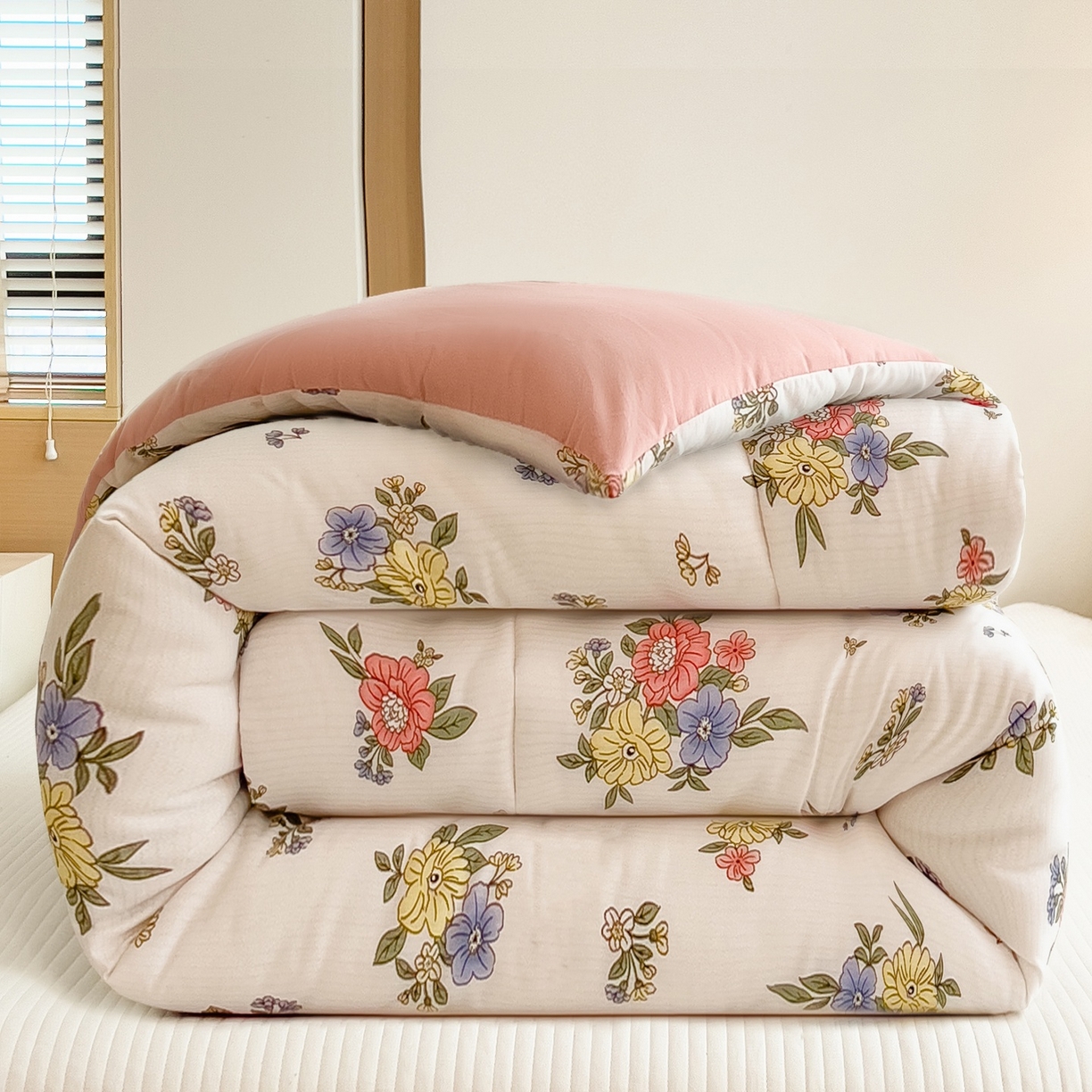 91家纺网 家纺一手货源 找家纺 宝士康家纺 2025新品10A抗菌双层纱冬被被子被芯 繁花似锦