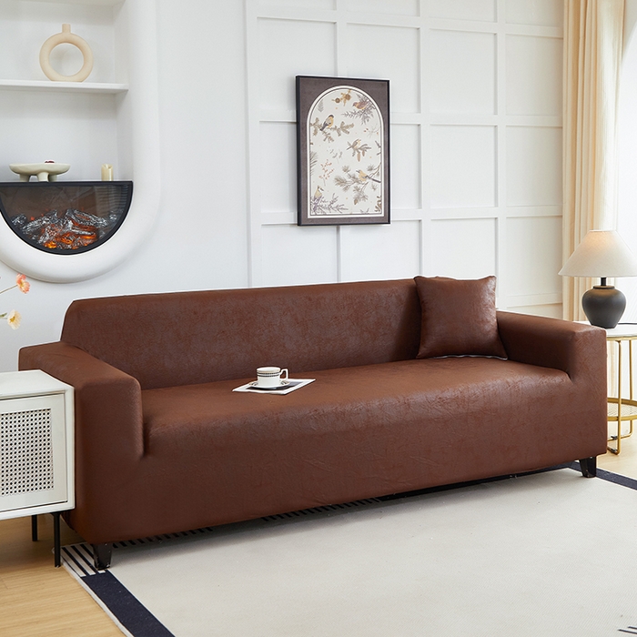 91家纺网 家纺一手货源 找家纺 丝绮鹿 2025新款防水皮革沙发套 全包沙发套松紧款沙发套 深咖