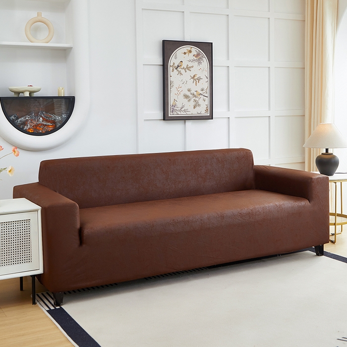 91家纺网 家纺一手货源 找家纺 丝绮鹿 2025新款防水皮革沙发套 全包沙发套松紧款沙发套 深咖