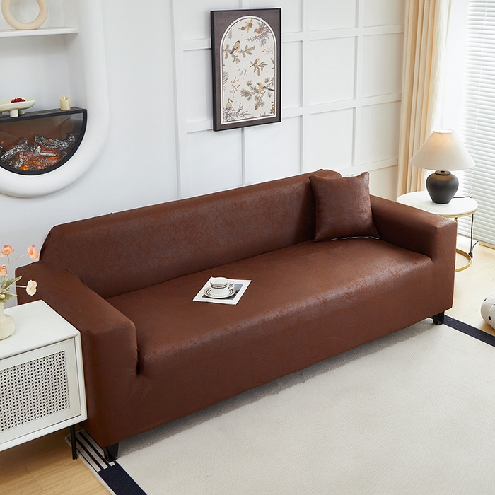 91家纺网 家纺一手货源 找家纺 丝绮鹿 2025新款防水皮革沙发套 全包沙发套松紧款沙发套 深咖