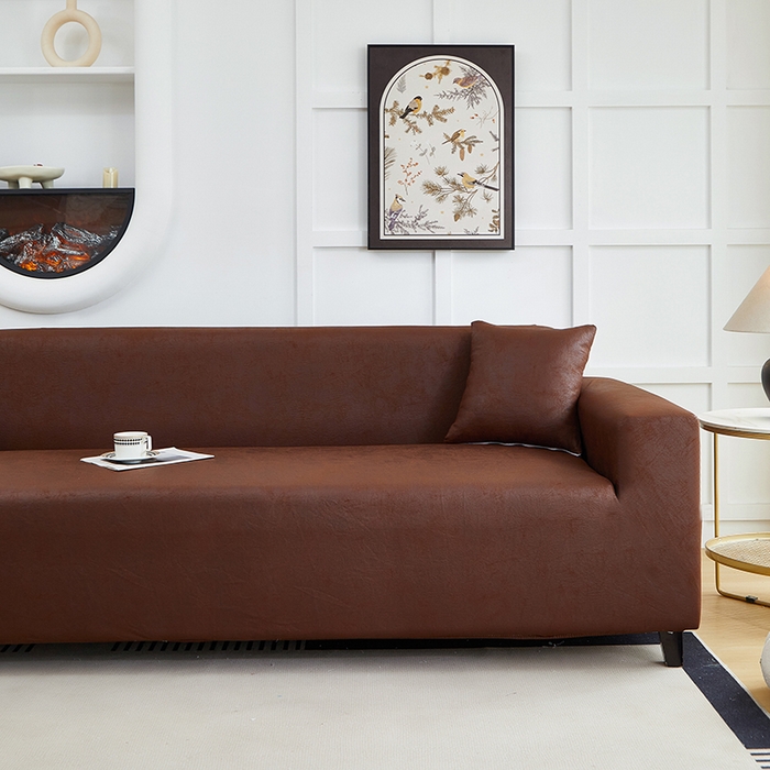 91家纺网 家纺一手货源 找家纺 丝绮鹿 2025新款防水皮革沙发套 全包沙发套松紧款沙发套 深咖