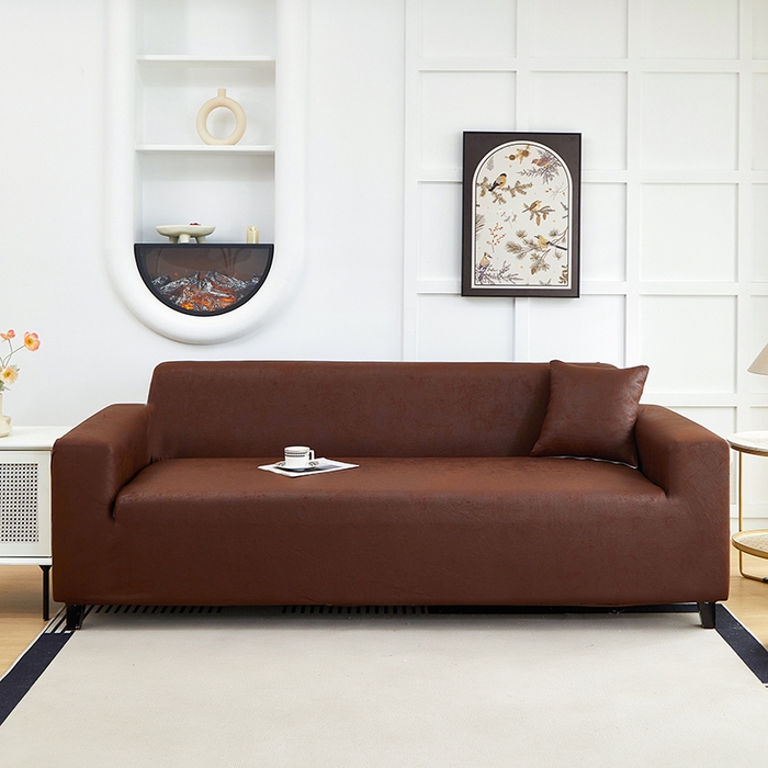 91家纺网 家纺一手货源 找家纺 丝绮鹿 2025新款防水皮革沙发套 全包沙发套松紧款沙发套 深咖