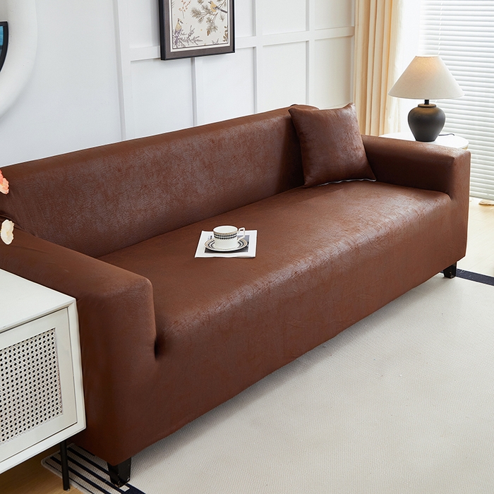 91家纺网 家纺一手货源 找家纺 丝绮鹿 2025新款防水皮革沙发套 全包沙发套松紧款沙发套 深咖