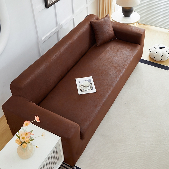 91家纺网 家纺一手货源 找家纺 丝绮鹿 2025新款防水皮革沙发套 全包沙发套松紧款沙发套 深咖