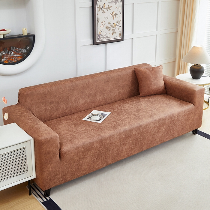 91家纺网 家纺一手货源 找家纺 丝绮鹿 2025新款防水皮革沙发套 全包沙发套松紧款沙发套 棕黄