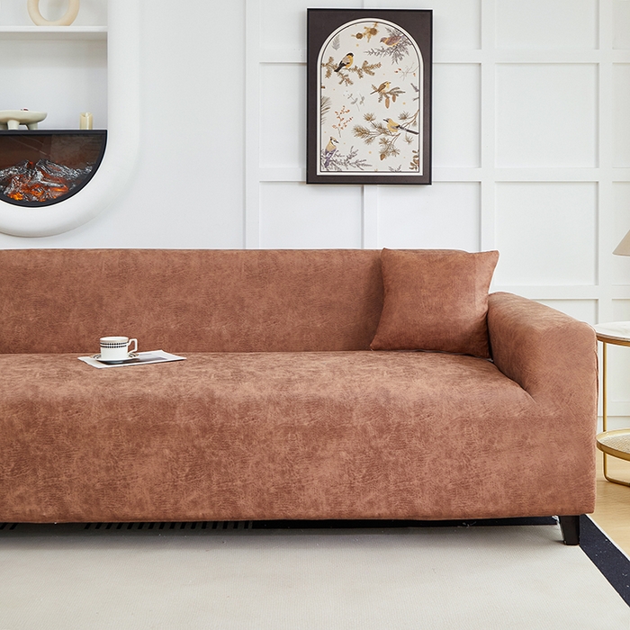 91家纺网 家纺一手货源 找家纺 丝绮鹿 2025新款防水皮革沙发套 全包沙发套松紧款沙发套 棕黄