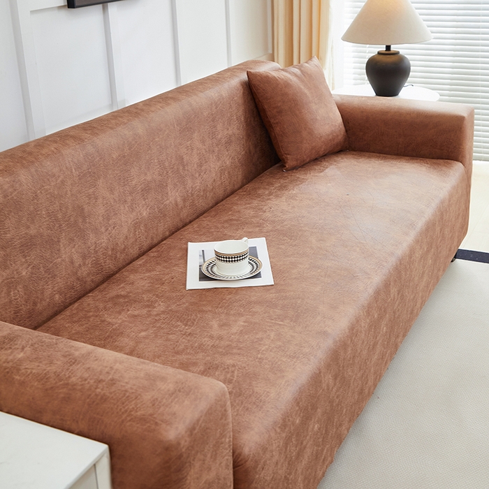 91家纺网 家纺一手货源 找家纺 丝绮鹿 2025新款防水皮革沙发套 全包沙发套松紧款沙发套 棕黄