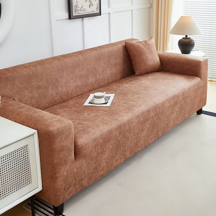 91家纺网 家纺一手货源 找家纺 丝绮鹿 2025新款防水皮革沙发套 全包沙发套松紧款沙发套 棕黄