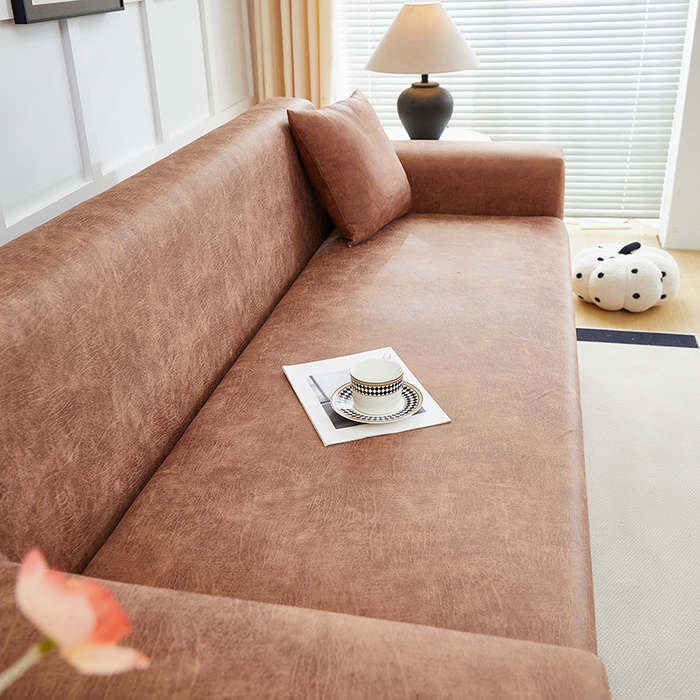 91家纺网 家纺一手货源 找家纺 丝绮鹿 2025新款防水皮革沙发套 全包沙发套松紧款沙发套 棕黄