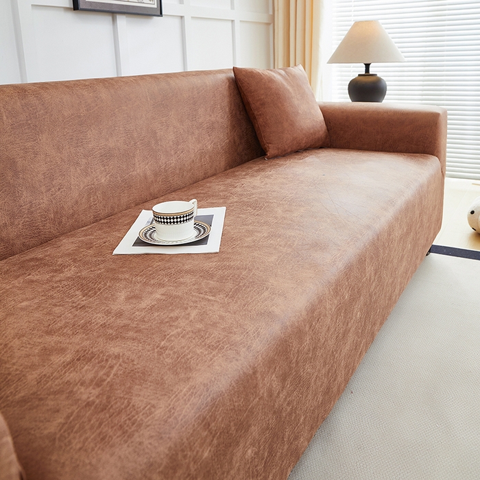 91家纺网 家纺一手货源 找家纺 丝绮鹿 2025新款防水皮革沙发套 全包沙发套松紧款沙发套 棕黄