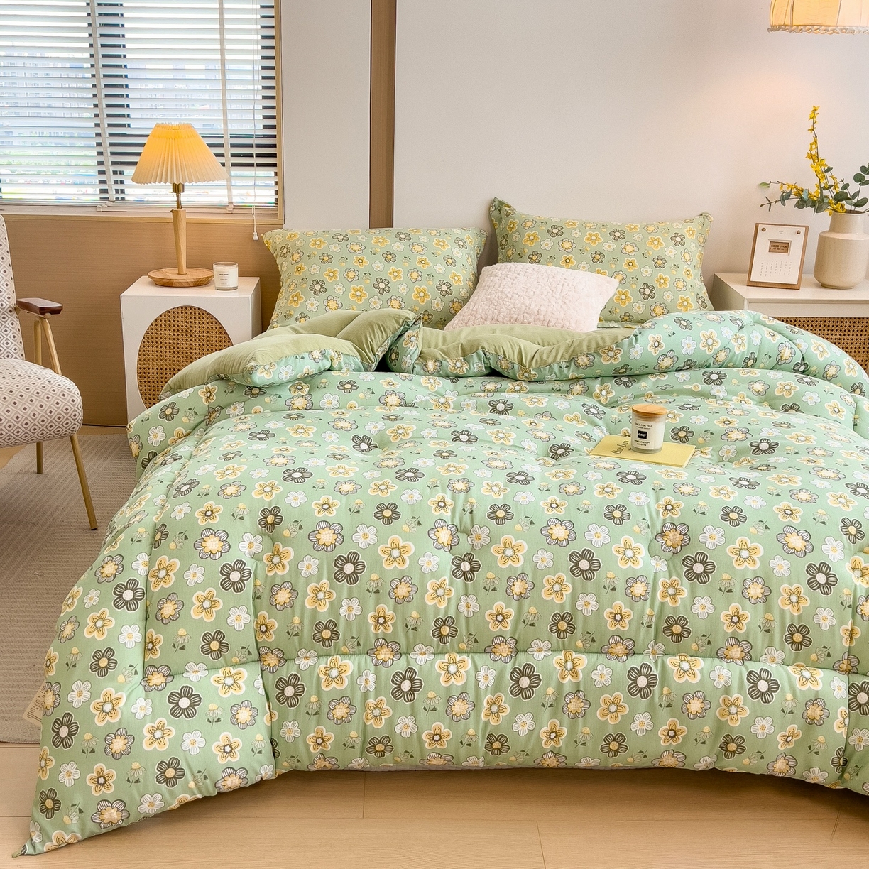 91家纺网 家纺一手货源 找家纺 宝士康家纺 2025新品10A抗菌双层纱冬被被子被芯 花开半夏