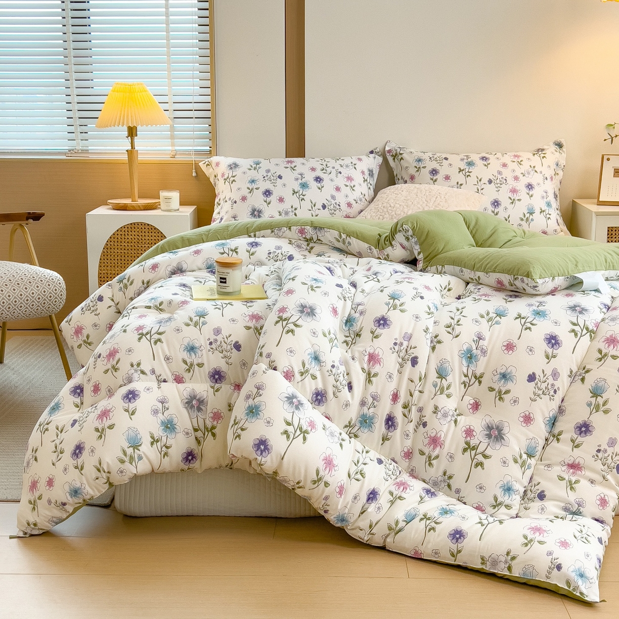 91家纺网 家纺一手货源 找家纺 宝士康家纺 2025新品10A抗菌双层纱冬被被子被芯 花韵