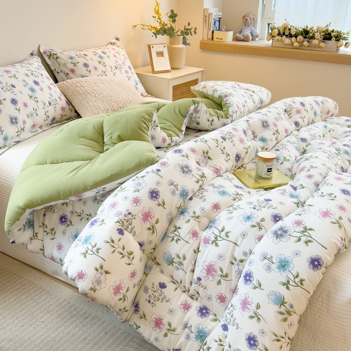 91家纺网 家纺一手货源 找家纺 宝士康家纺 2025新品10A抗菌双层纱冬被被子被芯 花韵