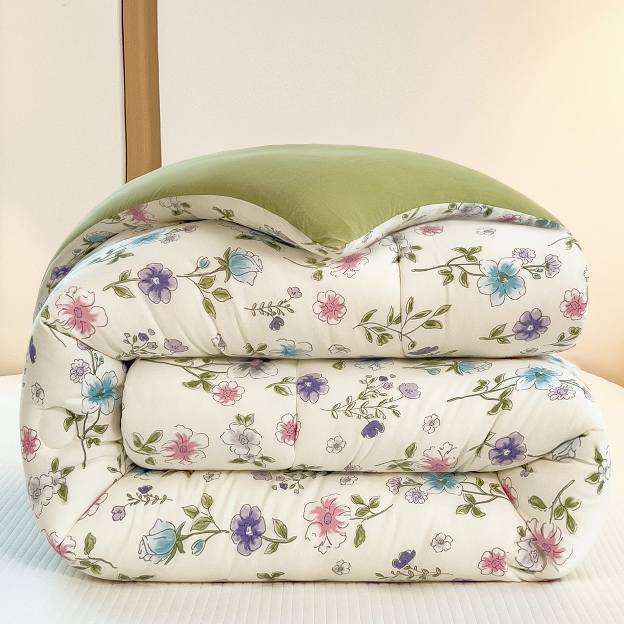 91家纺网 家纺一手货源 找家纺 宝士康家纺 2025新品10A抗菌双层纱冬被被子被芯 花韵