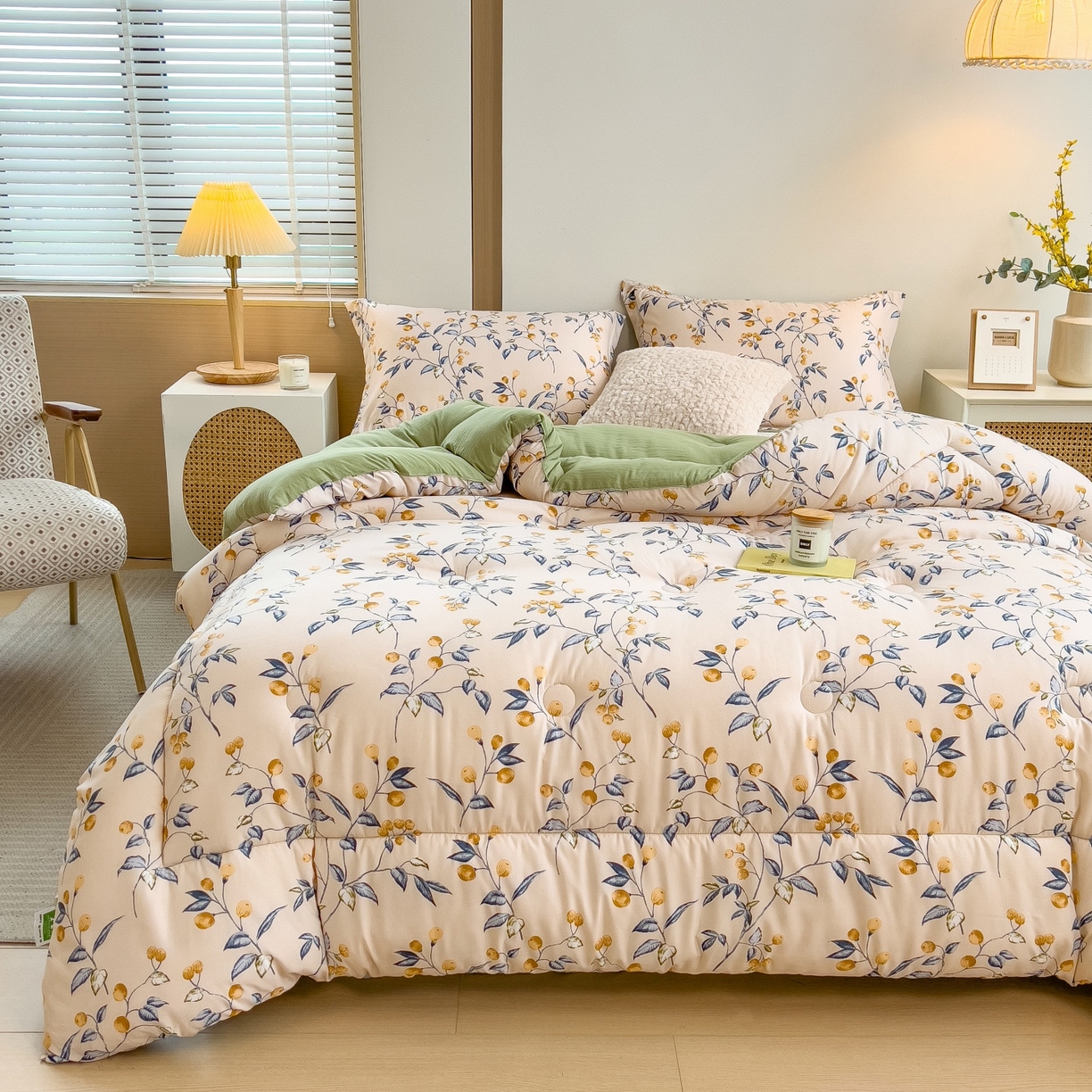 91家纺网 家纺一手货源 找家纺 宝士康家纺 2025新品10A抗菌双层纱冬被被子被芯 金桔