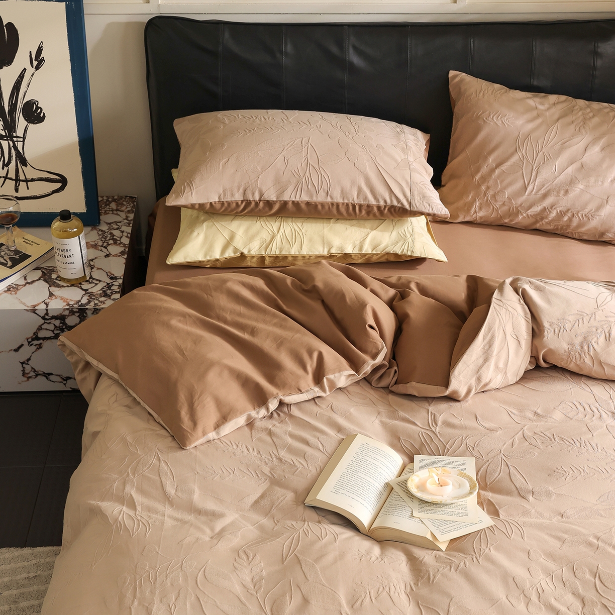 91家纺网 家纺一手货源 找家纺 玉宇阁家居 2025秋款100S大提花磨毛四件套-一梦幽兰系列 一梦幽兰-浅绯琥珀