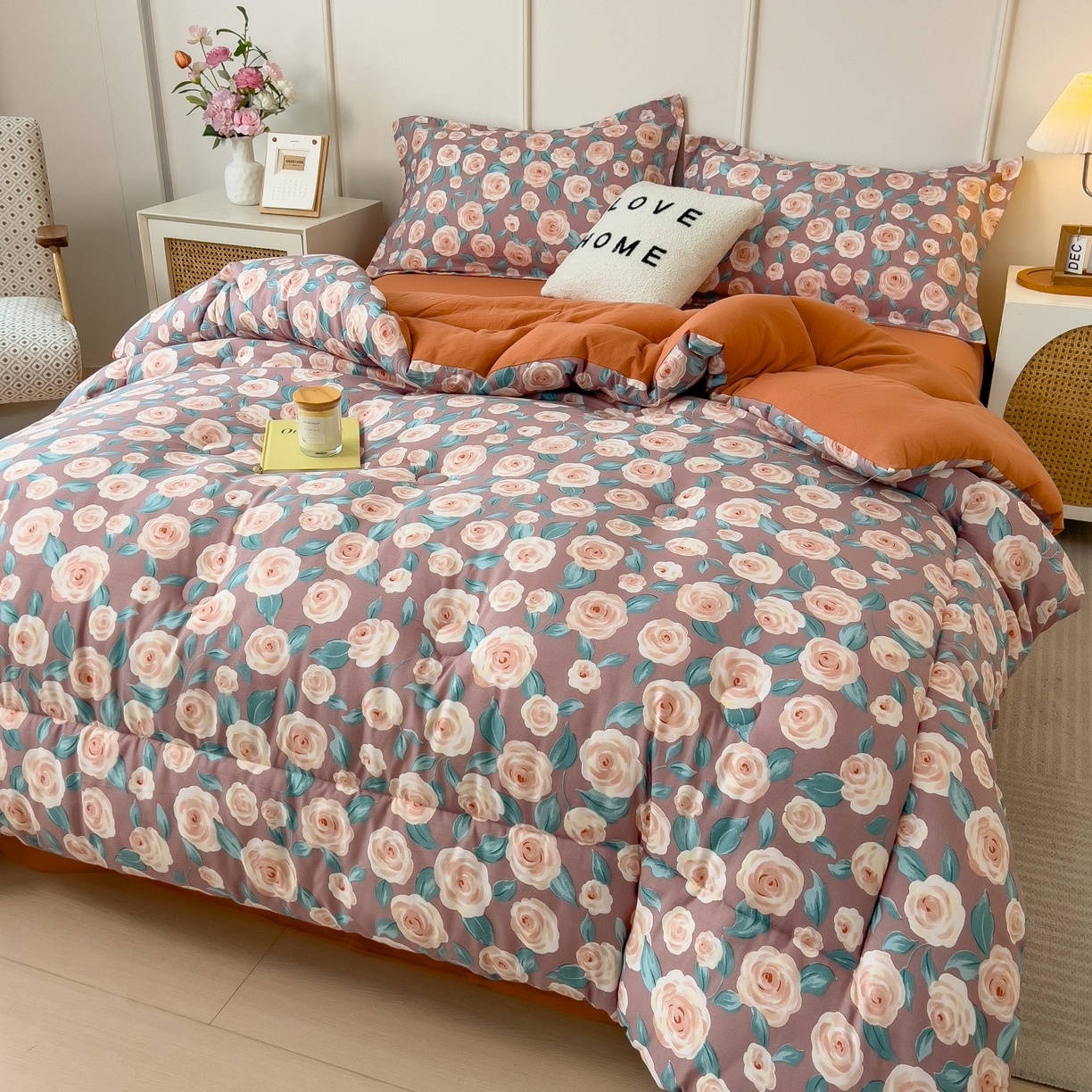 91家纺网 家纺一手货源 找家纺 宝士康家纺 2025新品10A抗菌双层纱冬被被子被芯 玫瑰物语