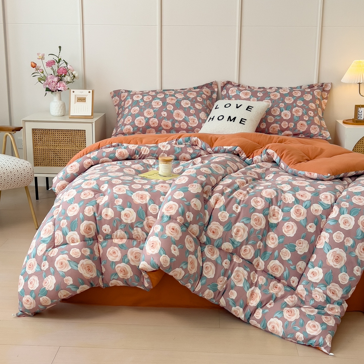 91家纺网 家纺一手货源 找家纺 宝士康家纺 2025新品10A抗菌双层纱冬被被子被芯 玫瑰物语