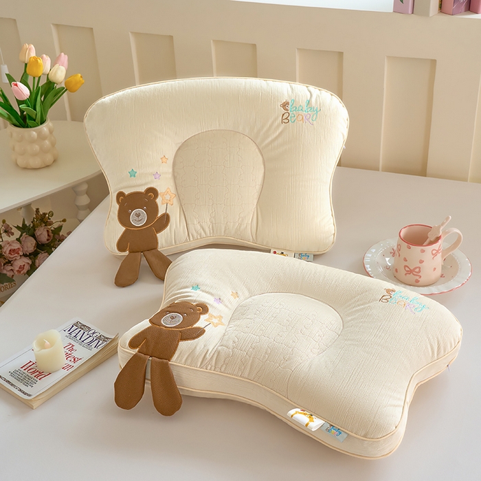 鼎晟纺 2025新款小熊贴布绣儿童枕护颈枕头枕芯 儿童枕小熊白