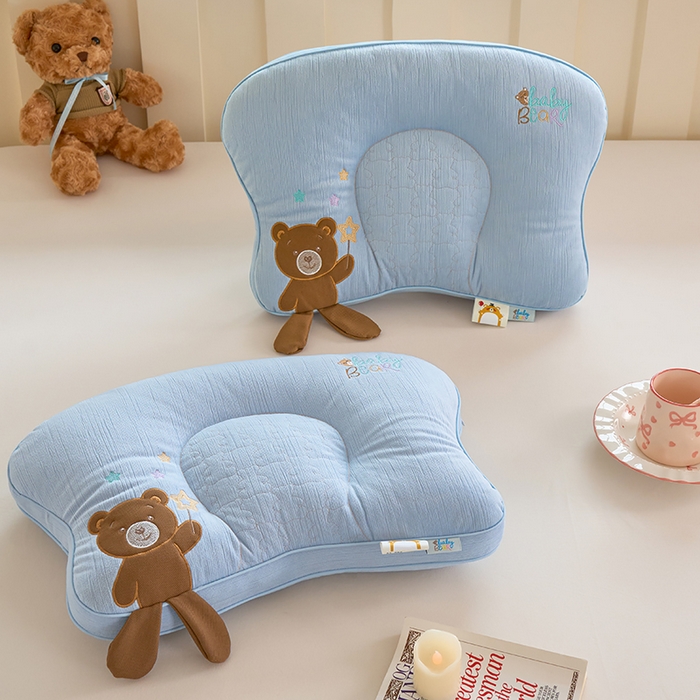 鼎晟纺 2025新款小熊贴布绣儿童枕护颈枕头枕芯 儿童枕小熊蓝