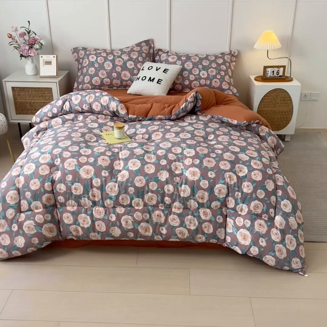 91家纺网 家纺一手货源 找家纺 宝士康家纺 2025新品10A抗菌双层纱冬被被子被芯 玫瑰物语